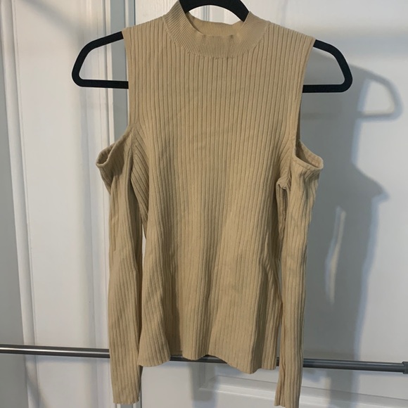2/$15 Nude Mock Neck Shoulder less Forever 21 Knit Shirt - Picture 1 of 5